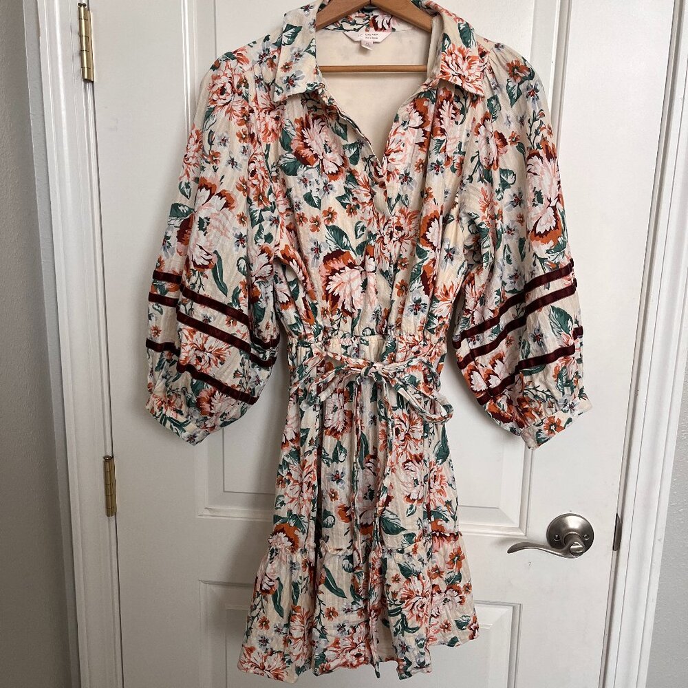 Lauren Conrad Floral Print Ruffle Puff Sleeve Mini Dress size M